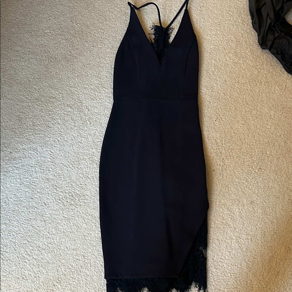 Elegant navy Lace Trim Dress